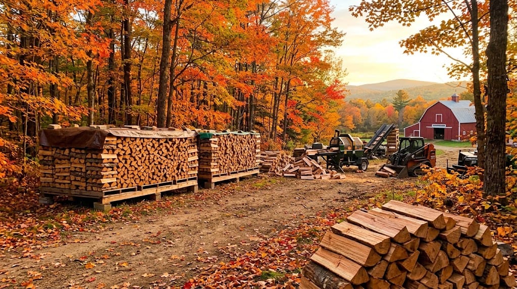 Seasoned hardwood firewood stacked outdoors in Southern NH